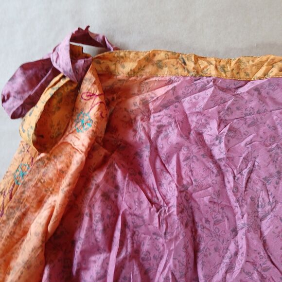 Mini Sari Wrap Skirt Reversible Silk Blend One Size Boho Festival Fairycore - Picture 3 of 8